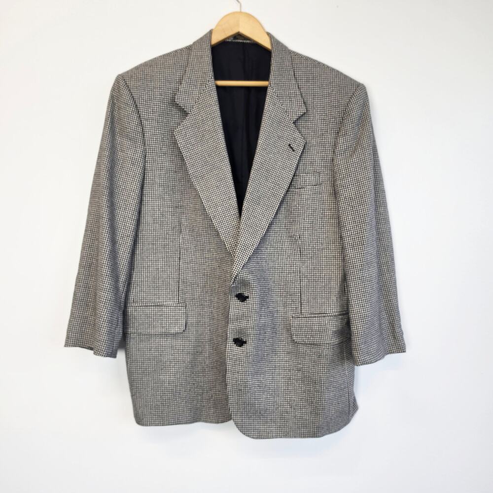 Oscar de la Renta Gray Houndstooth Blazer Jacket Men's Size 44 S Vintage